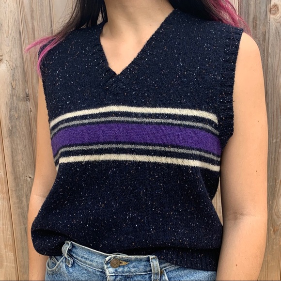 🦋 Vintage 70s Sweater Vest Navy Wool 🦋 - Picture 1 of 5